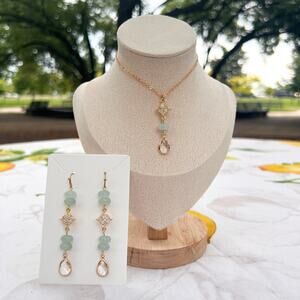 Chalcedony Aquamarine Amazonite Sea Green Diamond Square Romantic Jewelry Set